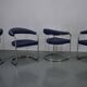Anton Lorenz for Thonet "Ss33" Set of 4 chrome Armchairs in blue fabric , 1970s