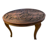 Mobilier d'Art Populaire Table Basse Circulaire Bois Massif Sculpté Années 30/40