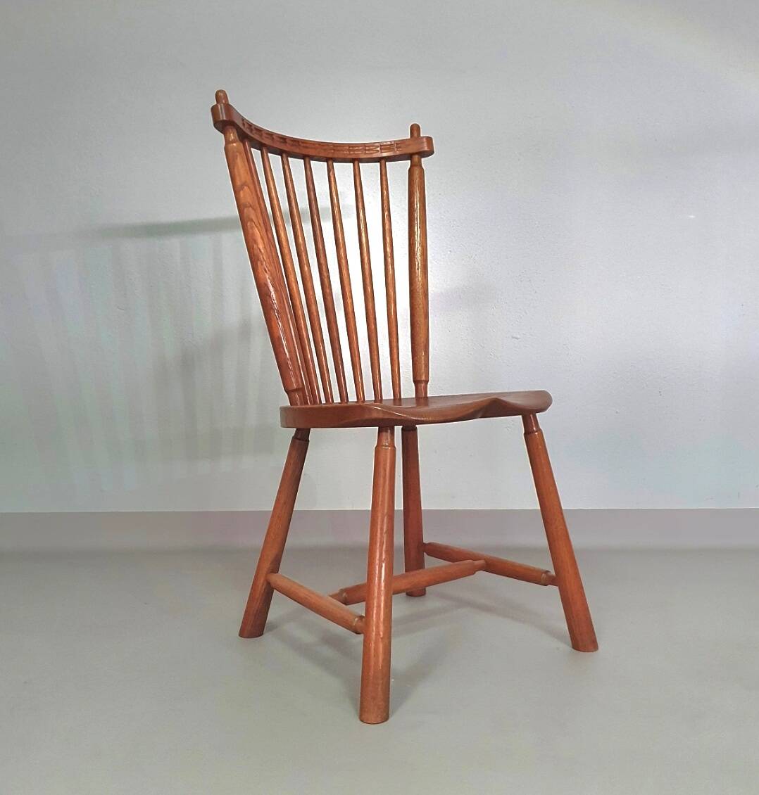 Lot de 6 chaises de salle à manger à dossier fuselé De Ster Geldermalsen en chêne massif, 1960