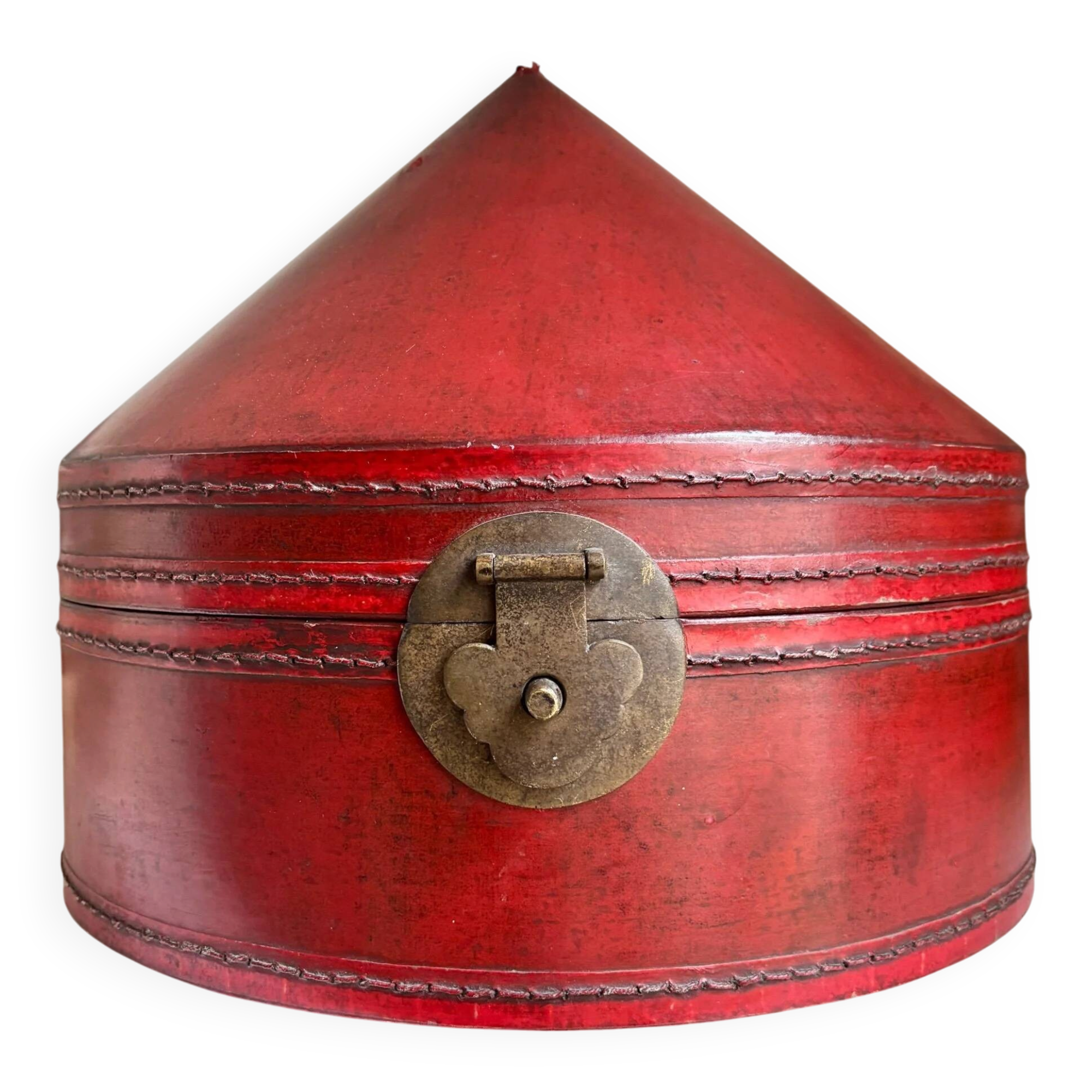 Red leather-covered hat box, China 19th century