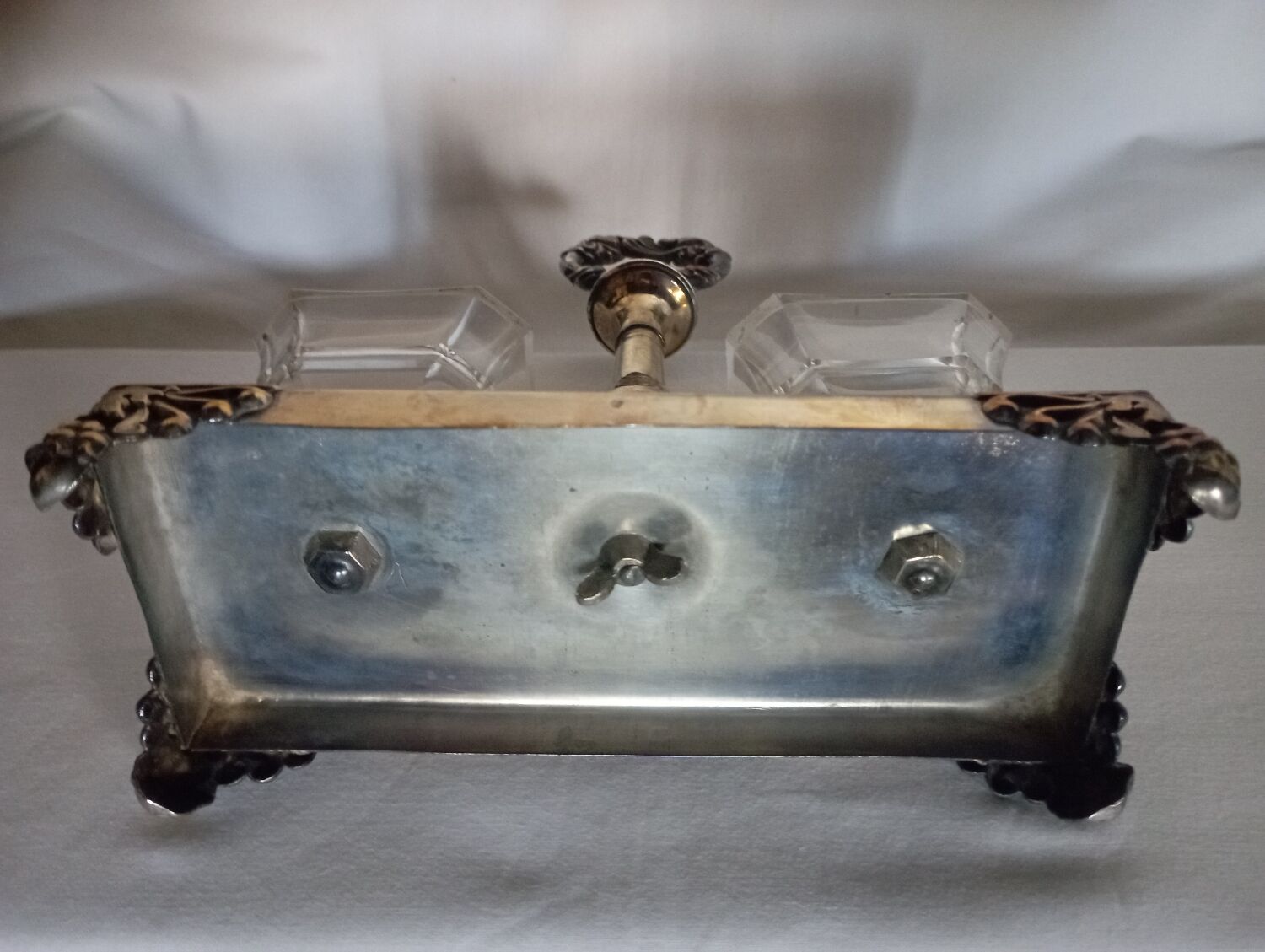 Crystal and silver-plated metal salt cellar