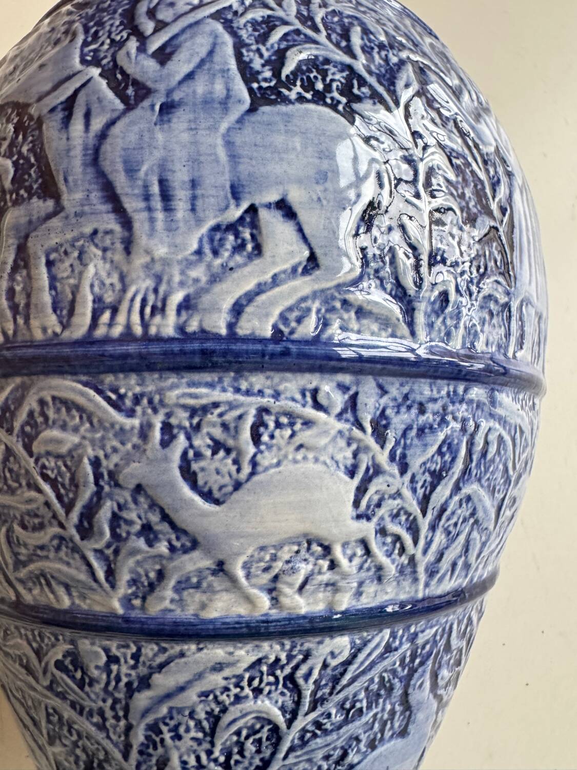 Grand vase bleu grès de sel années 60