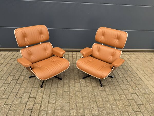 2 x Vitra Eames Lounge chair XL +Ottoman, Cognac leder & Santos Palissander