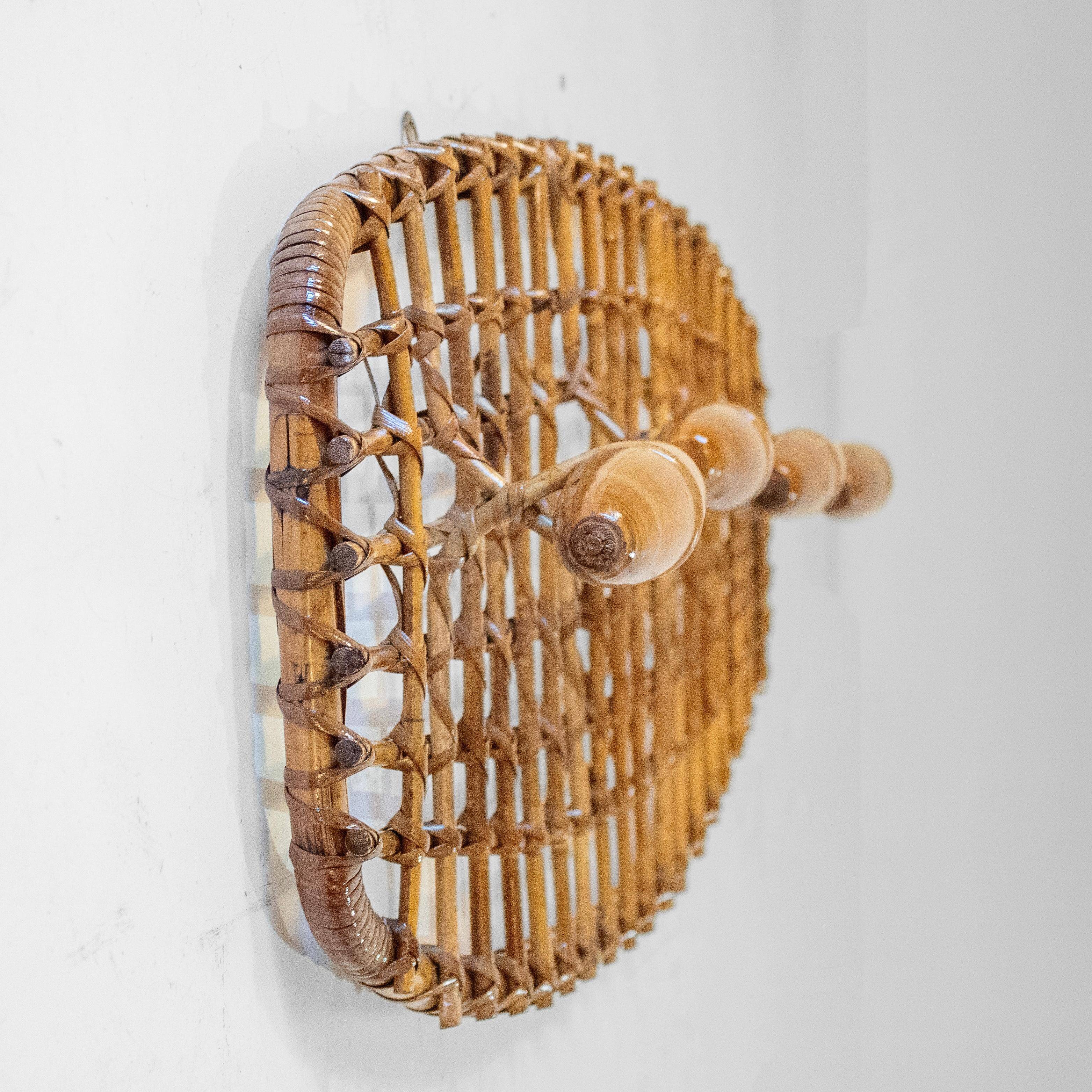 Italian Mid-Century Bamboo and Rattan Coat Rack by Bonacina, 1960s