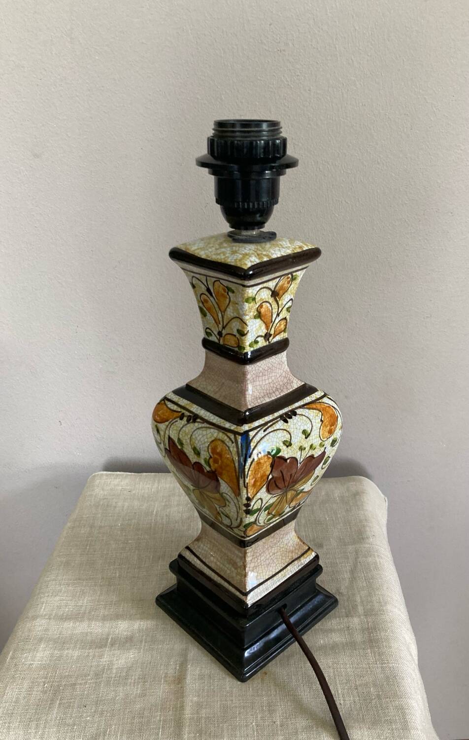 Living room lamp in cracked earthenware style, handmade decoration, 20th century