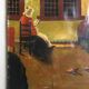 Mid century signed painting with Flemish interior