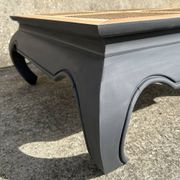 Table basse à opium carrée, en teck massif, pieds éléphant