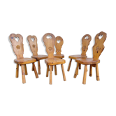 6 vintage Chairs Cembro pine Brutalist style circa 1975 Idcco Annecy