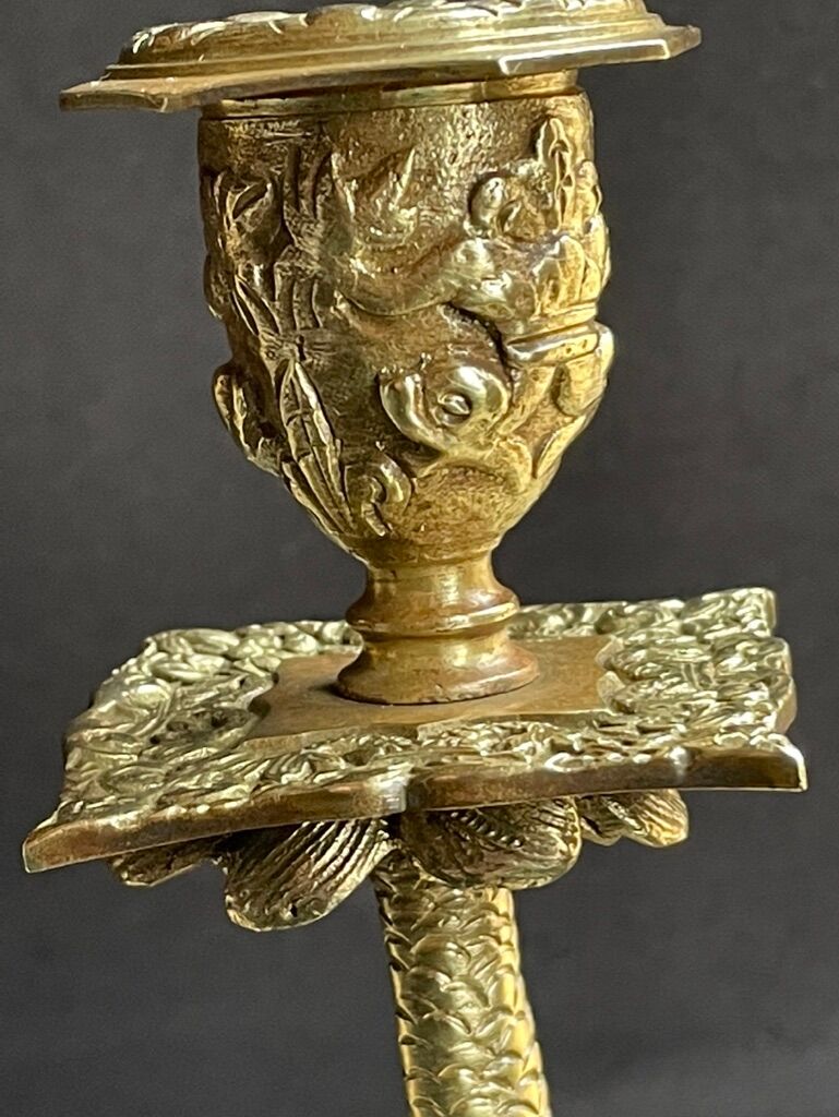 Pair of Napoleon III candle holders - Louis XIV style - Bronze (gilded)