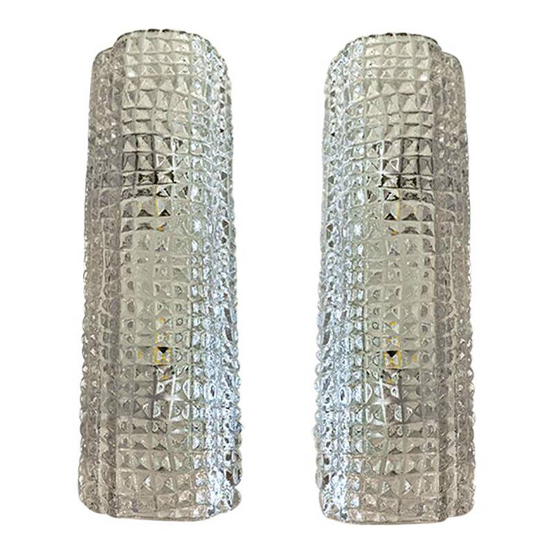 Set of Two "Crocodile" Transparent Murano Glass Wall Sconces