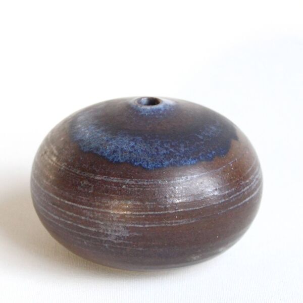 Vase soliflore vintage en céramique bleue et marron - Antonio Lampecco