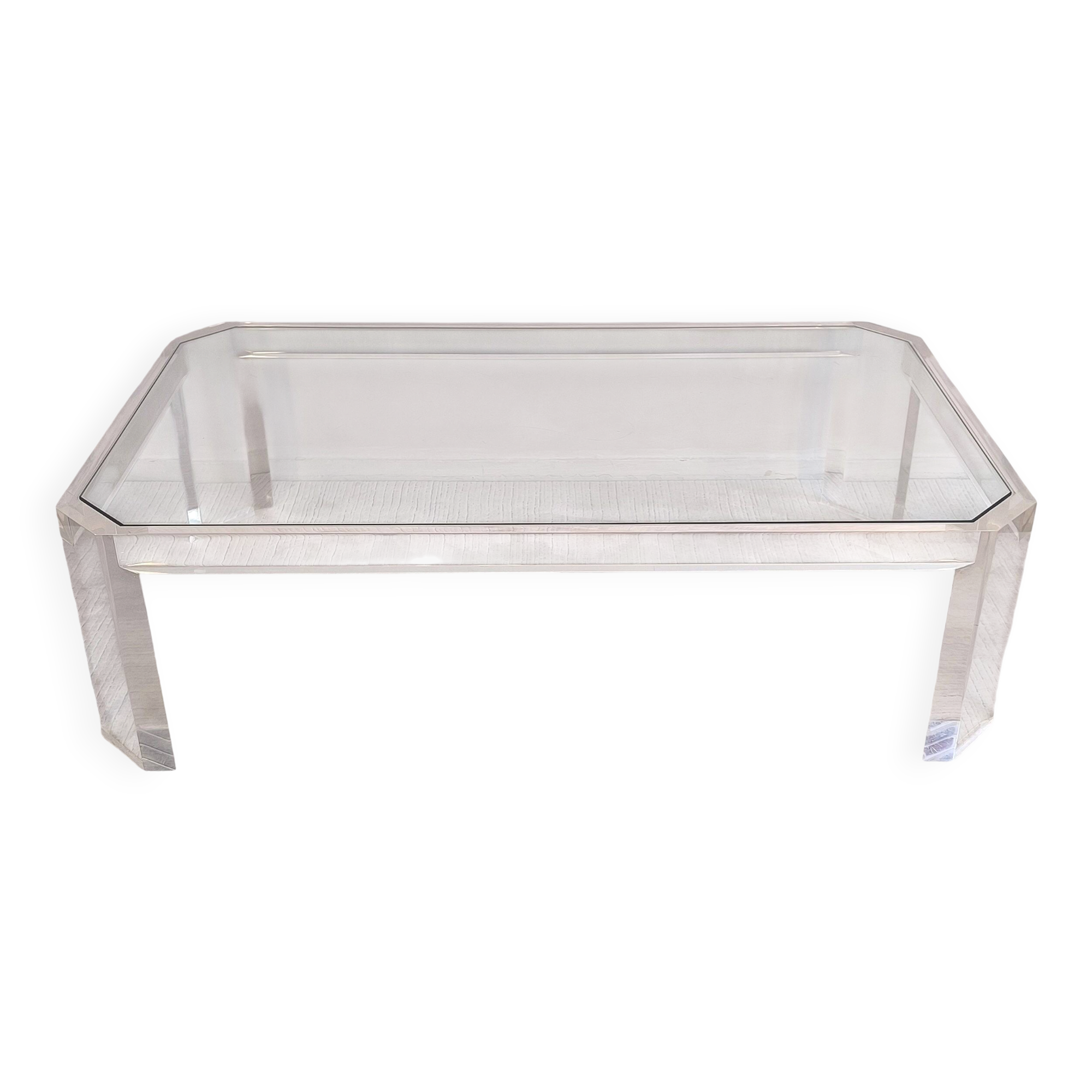 Superb coffee table in Altuglas and glass – signed by Marc Micoud, circa 1970.