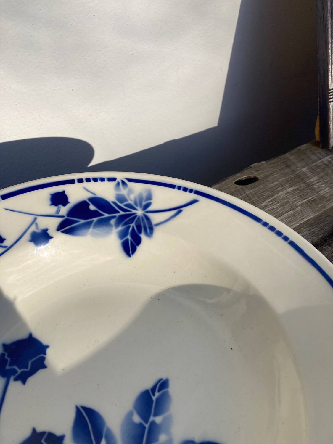 Blue earthenware salad bowl Moulin des loups