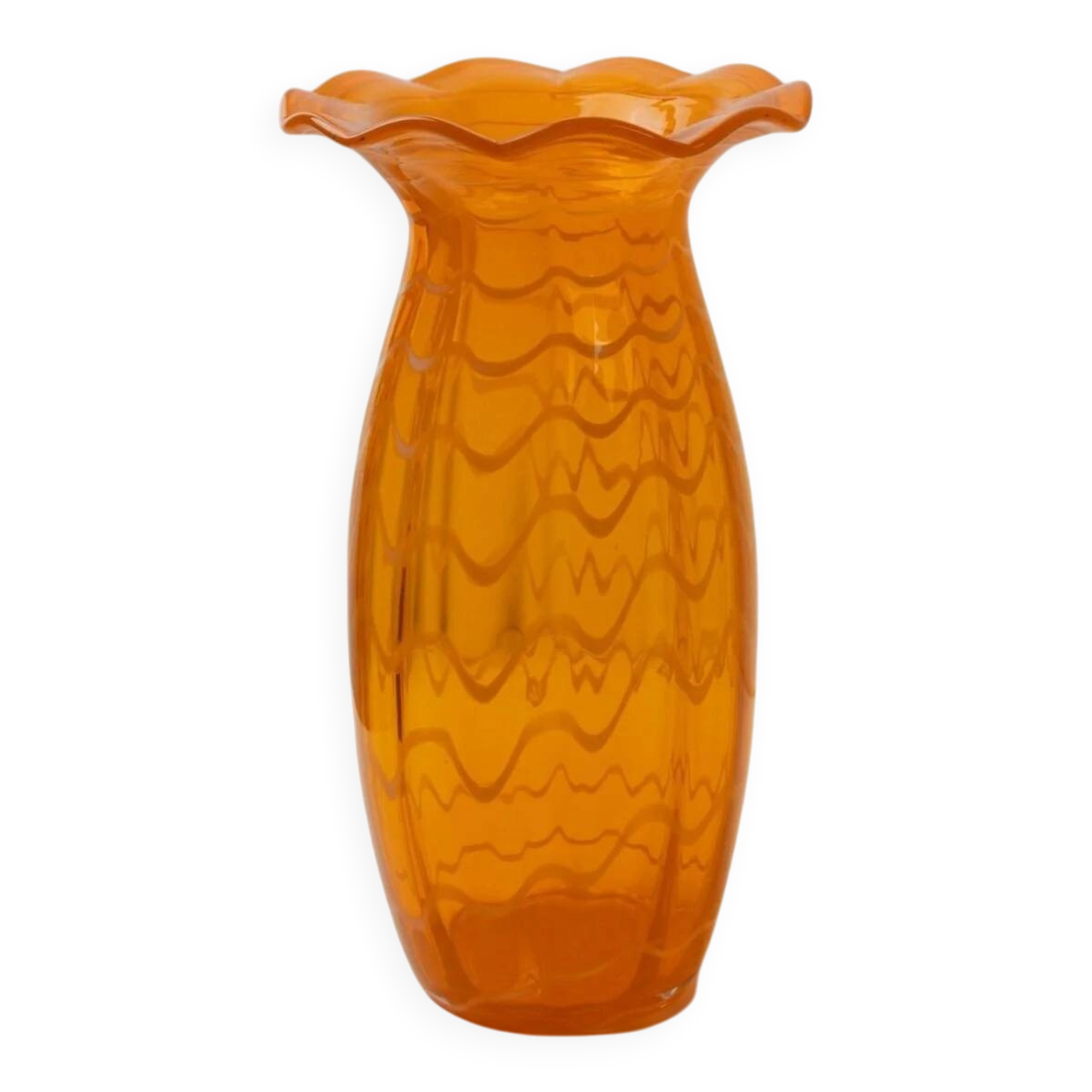 Vintage XL Murano glass vase Fenton - Italy 1970s - Orange with white stripes