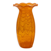Vintage XL Murano glass vase Fenton - Italy 1970s - Orange with white stripes