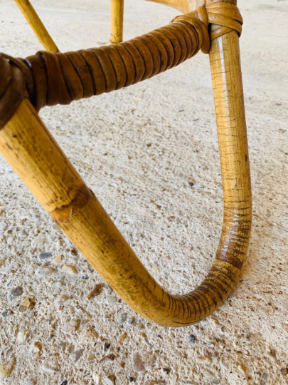 Coffee table in rattan and vintage bamboo, circa 60's