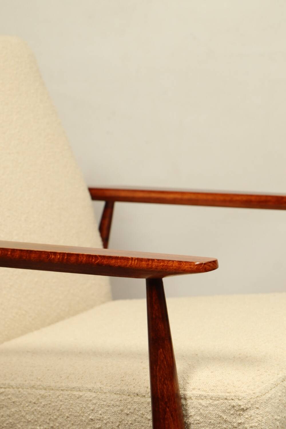 Scandinavian armchair and foot rest beige boucle design by H.lis
