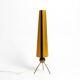 Mid Century tripod brass table lamp with a wrapped nylon strip lampshade