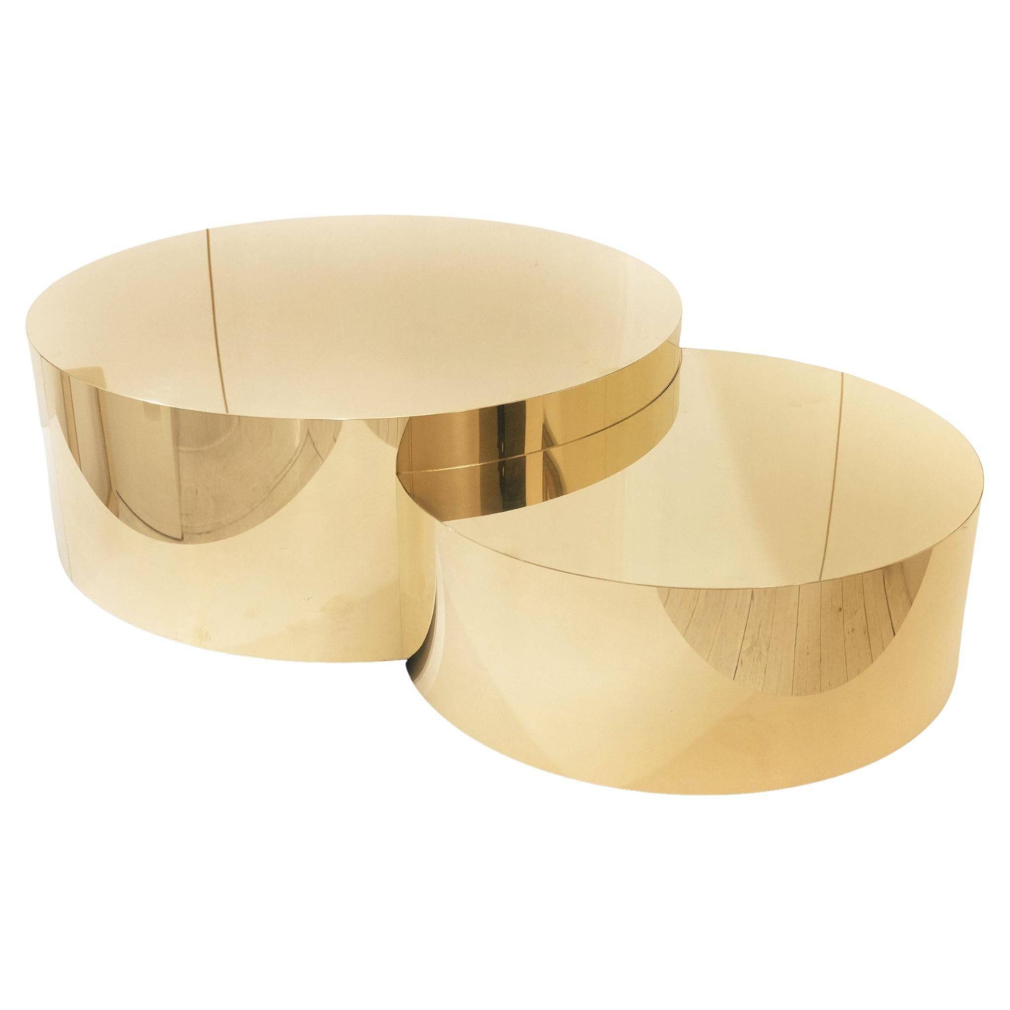 Contemporary handcrafted brass coffee table, Lune collection.