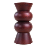 Turned wooden vase in segmented technique, burgundy, Danish, 1970s