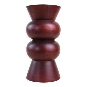 Turned wooden vase in segmented technique, burgundy, Danish, 1970s