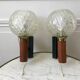Pair of wall sconces balls in blown glass, metal and teak style 50s