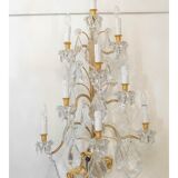 Pair of wall lamps, 1930-1940, in gilded bronze and crystal grapevines