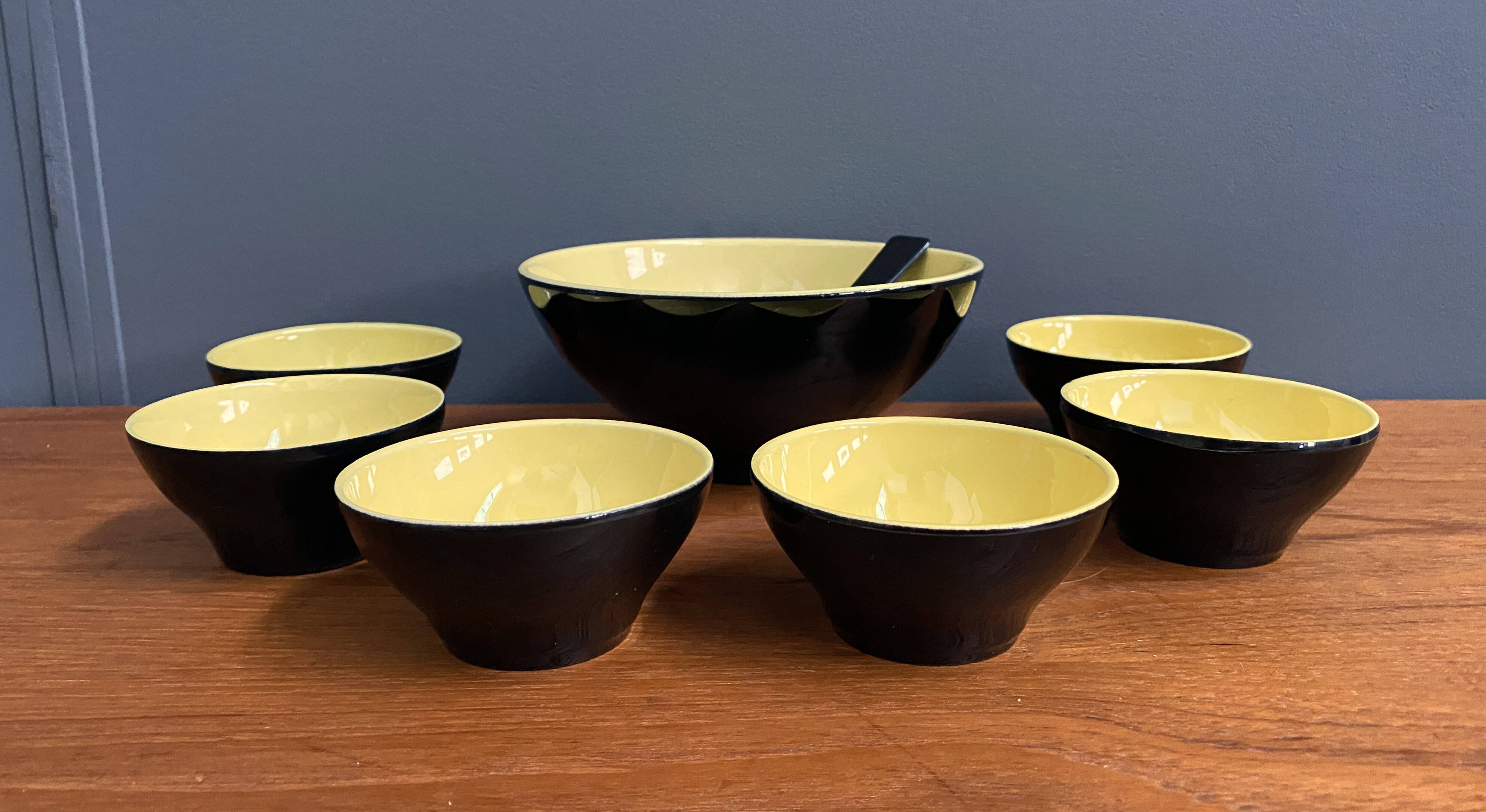 Ceramic black and yellow nuts dispender set 1960s