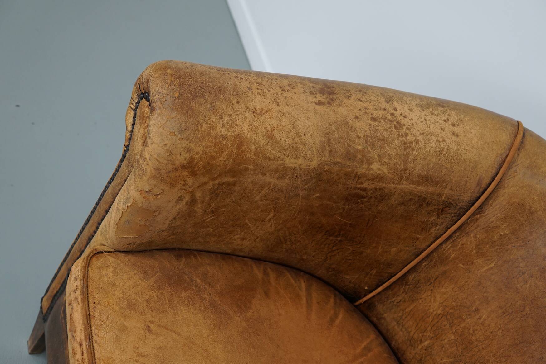 Fauteuil Club Vintage en Cuir Couleur Cognac, Pays-Bas