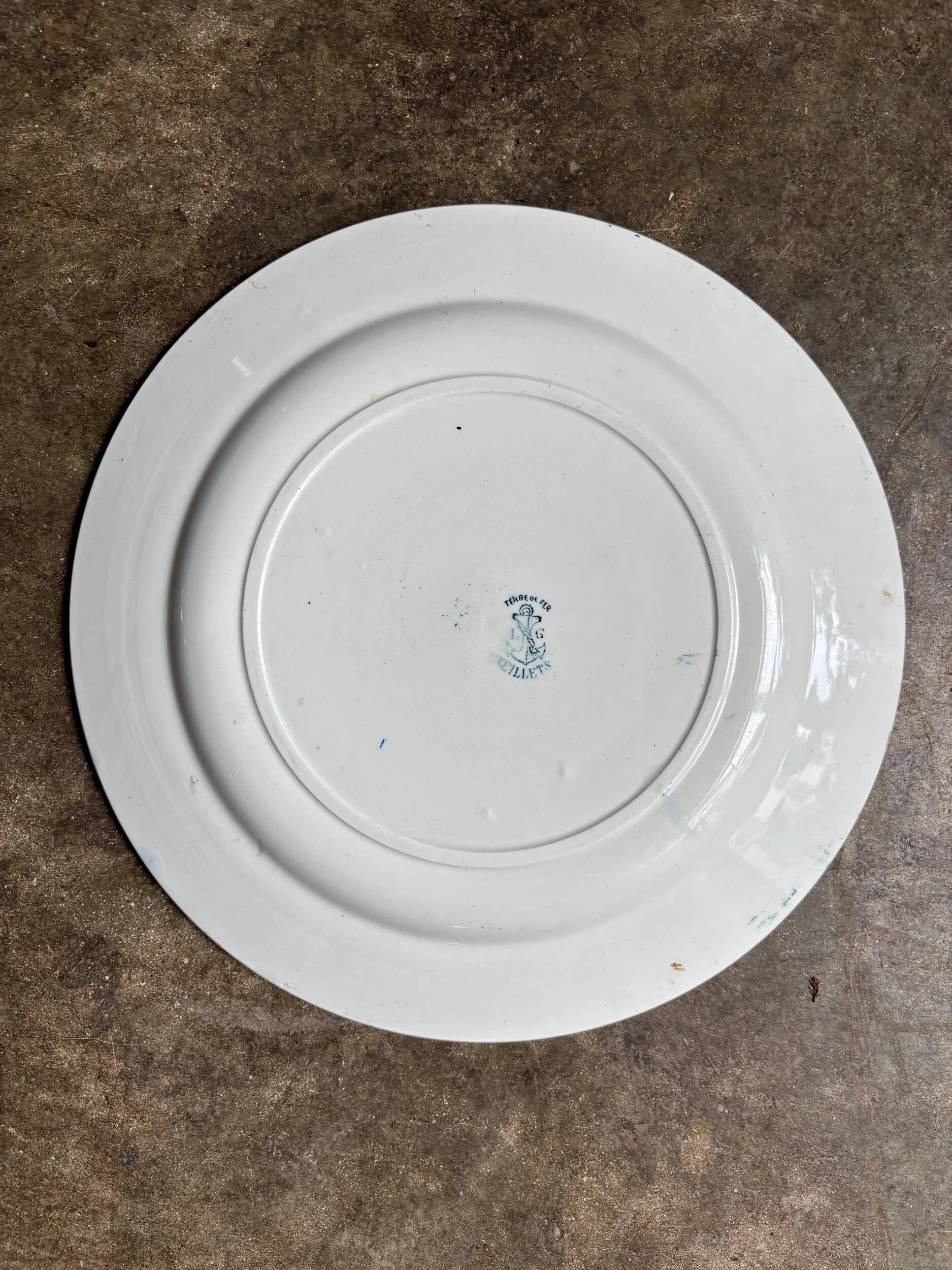 Léon Graves round dish in blue ironstone, "Oeillets" service