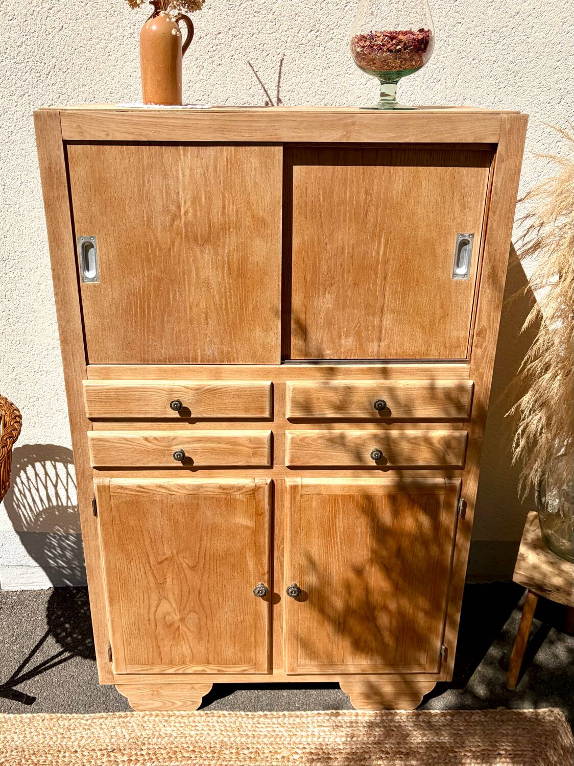 Antique raw wood sideboard