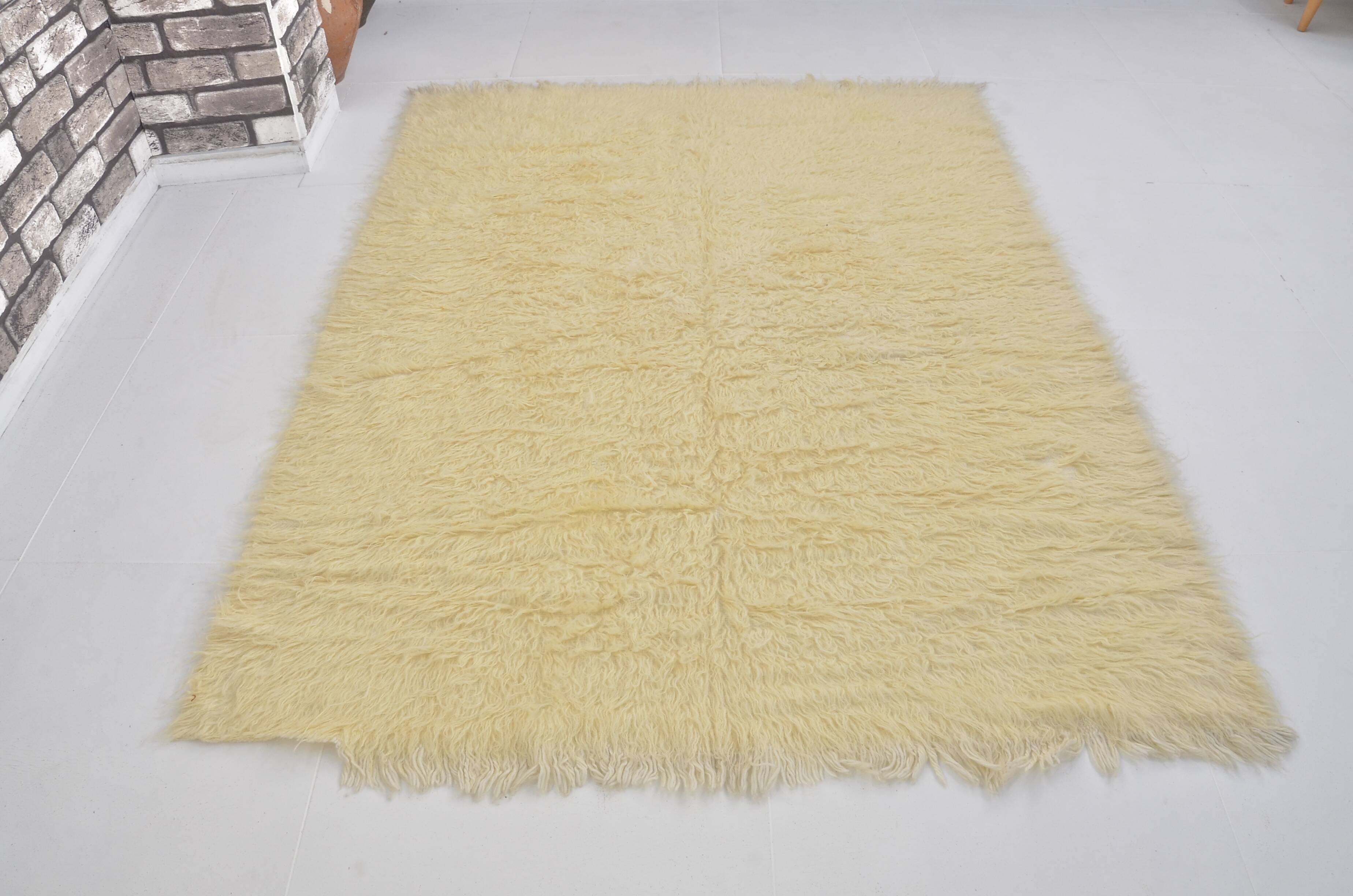 White Vintage Angora Wool Rug sku 1681