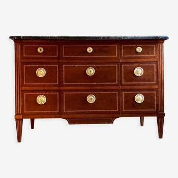 Louis XVI chest of drawers from the 18th century, trace of solid mahogany stamp