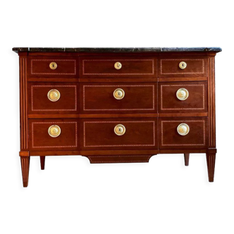 Louis XVI chest of drawers from the 18th century, trace of solid mahogany stamp