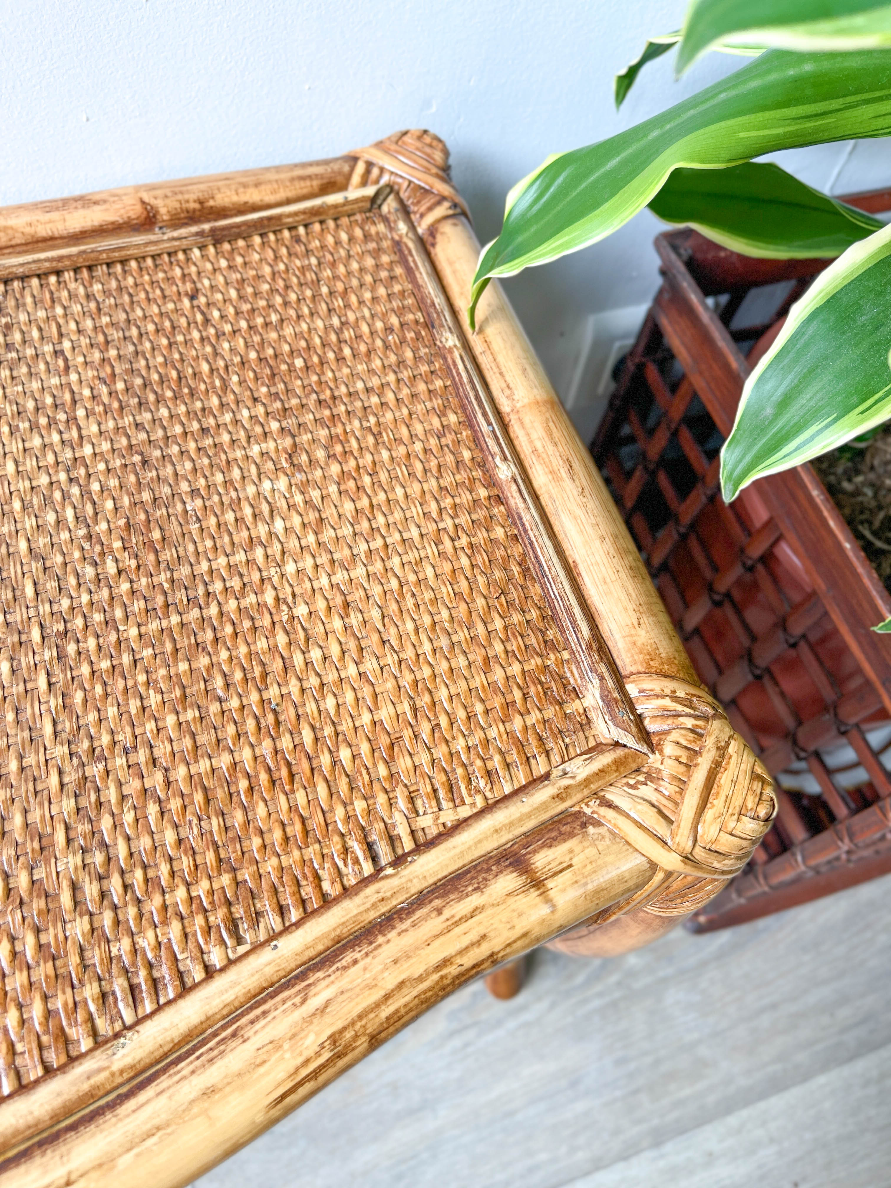 Vintage trundle tables in bamboo and rattan