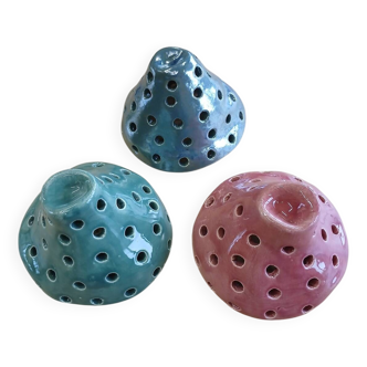 3 photophores en poterie artisanale