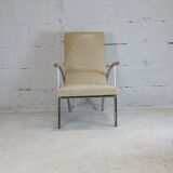 Tubular steel armchair and "cream" leather, France, circa 1970
