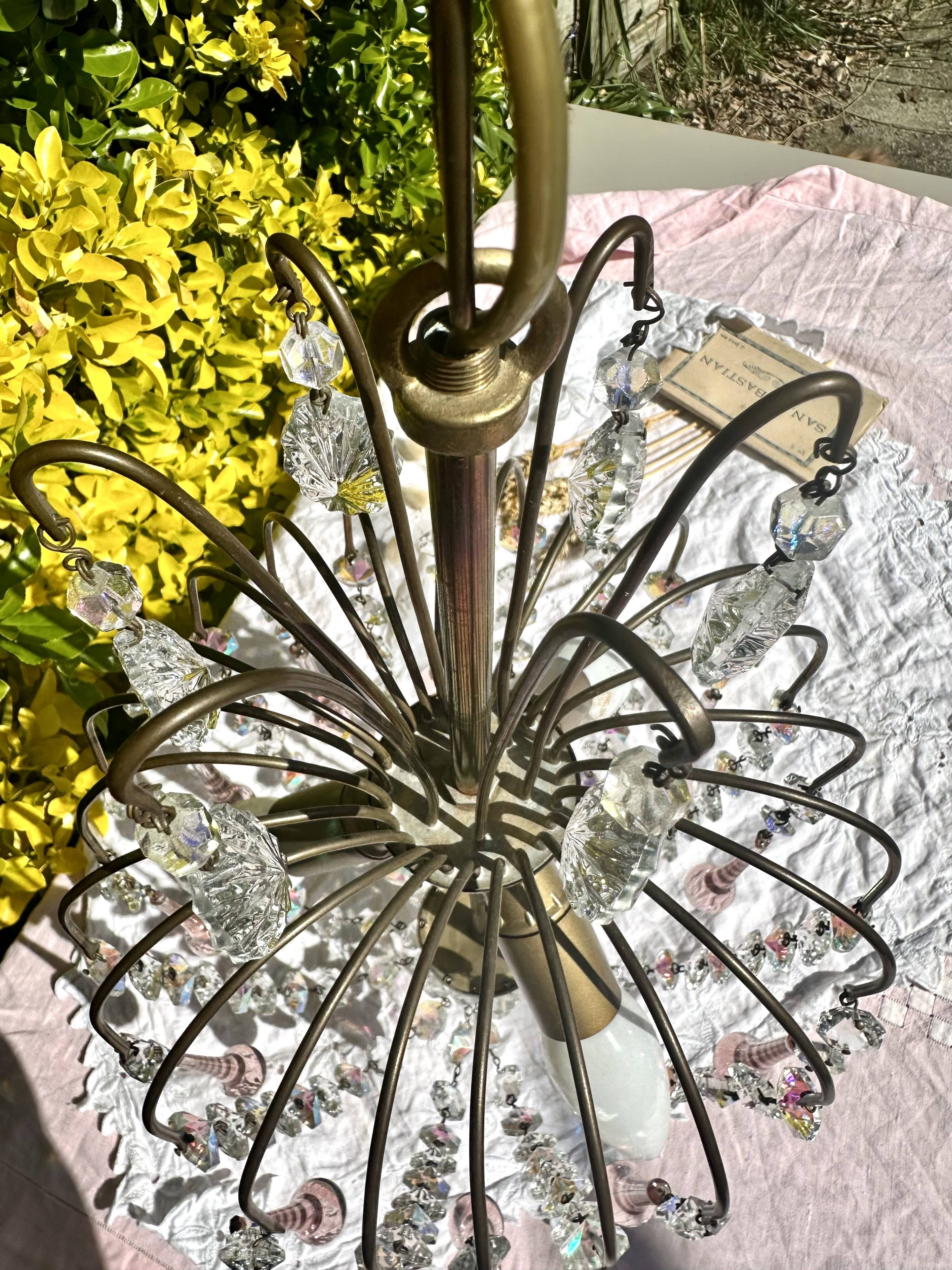 Magnificent Cascade Chandelier in Brass & Crystal Glass 1970s Vintage