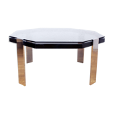 Table basse en verre fumé et métal années 70