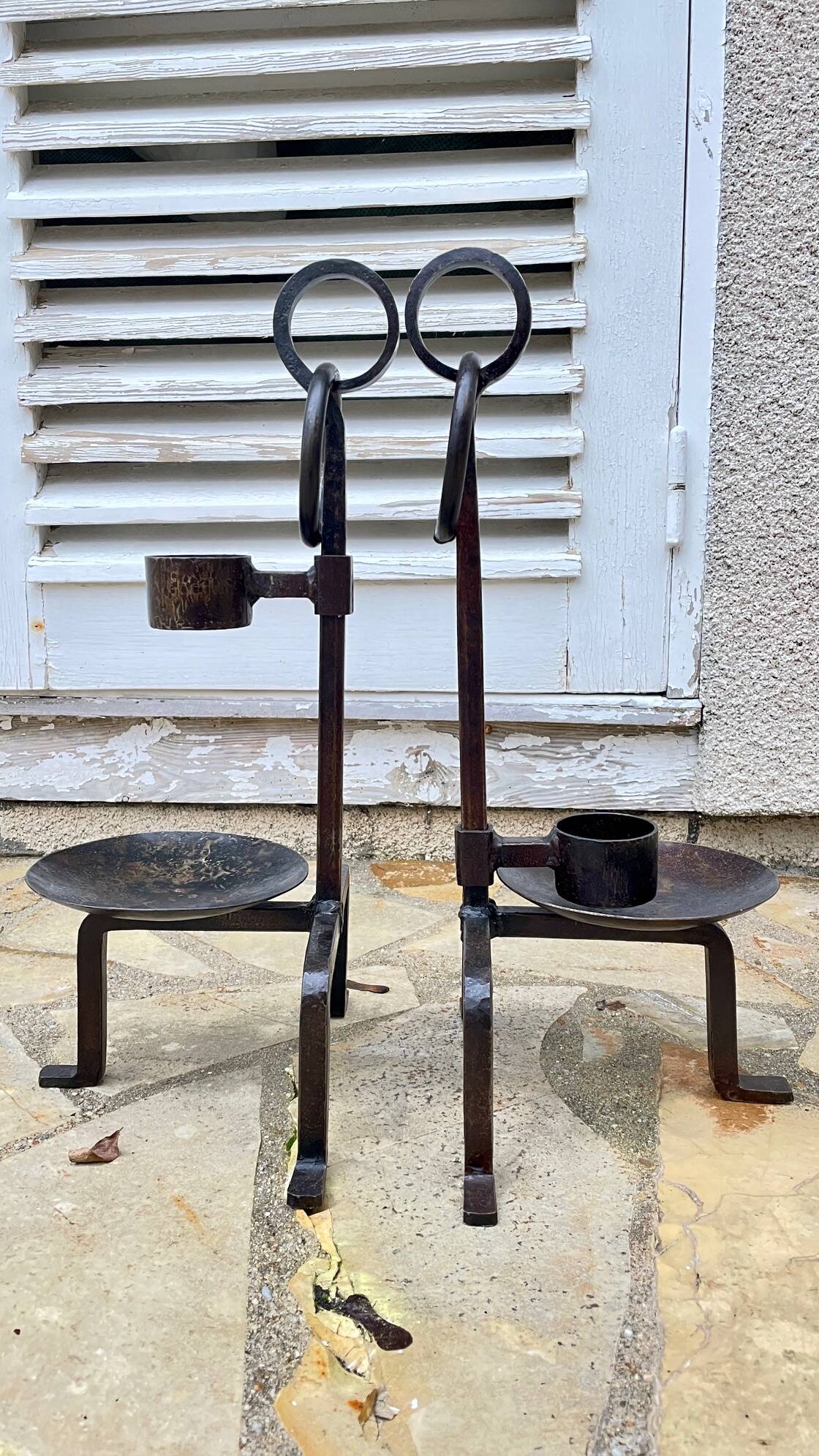 Vintage brutalist steel candle holder