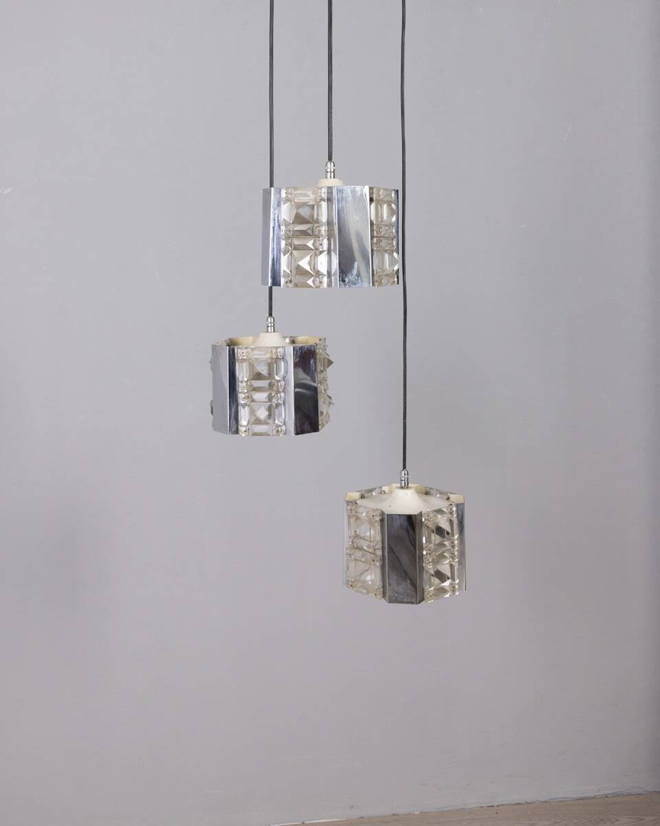 Vintage 1970s metal and crystal pendant lamp, kinkeldey design