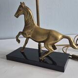 Brass and wood horse lamp