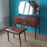 Dressing table in rosewood and ottoman leather, Denmark, 1960