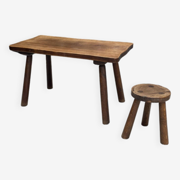 Brutalist coffee table + stool