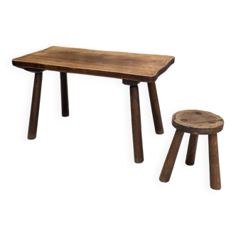 Brutalist coffee table + stool