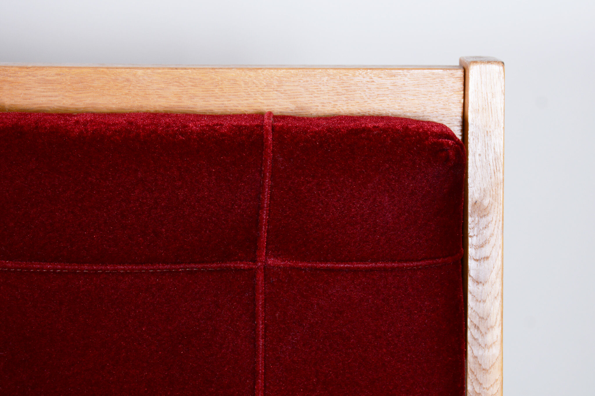 Red Midcentury Modern Oak Sofa, 1950s, Original well preserved upholstery