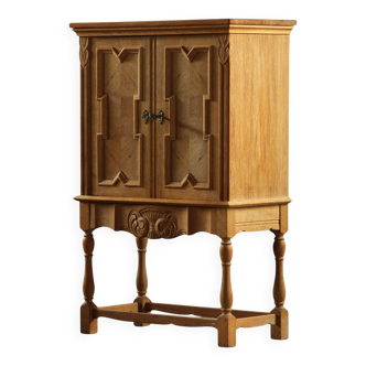 Vintage Danish Chevron Oak Cabinet, Henning Kjærnulf Baroque style, 1960s