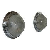 Pair of vintage wall lights, chrome and pressed sandblasted glass, France 1930