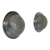Pair of vintage wall lights, chrome and pressed sandblasted glass, France 1930