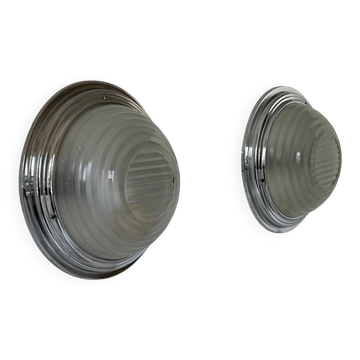 Paire d'appliques vintage, chrome et verre sablé moulé pressé, France 1930